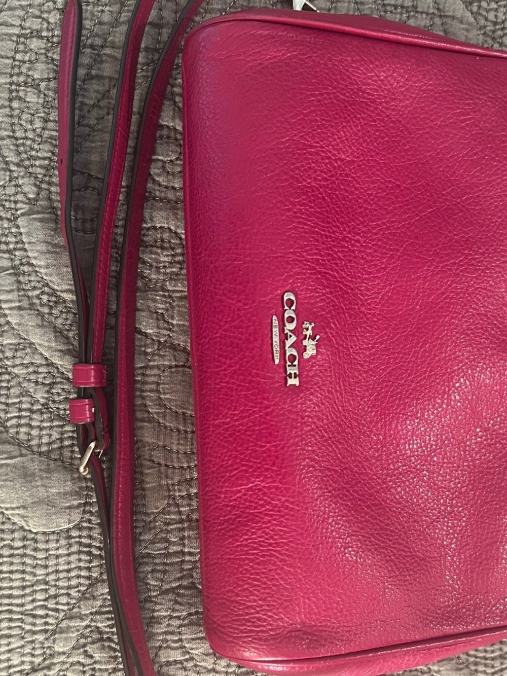 Coach Magenta Dark Hot Pink Fuscia Leather Carrie Crossbody w/ Gold Chain/Strap